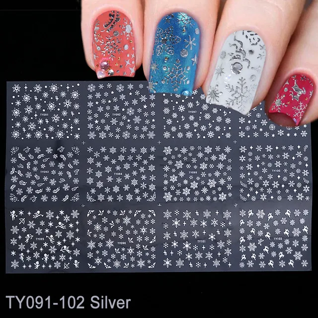 Christmas Laser Snowflake Elk Nail Art Sticker Silver - Shop at LoveMi