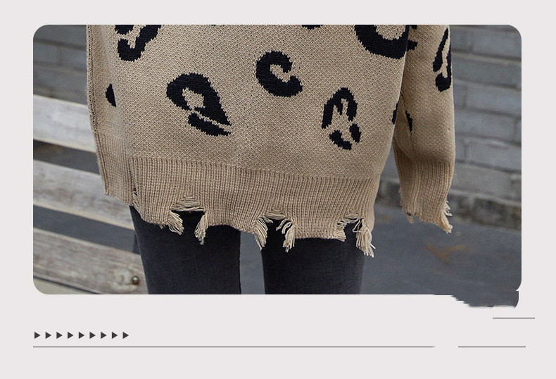 Women's V-neck Leopard Sweater