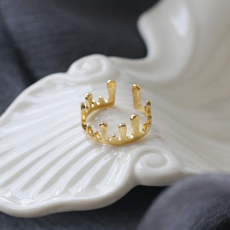 Water Drop Crown Open Ring Women's Titanium Steel 18K Gold Plating