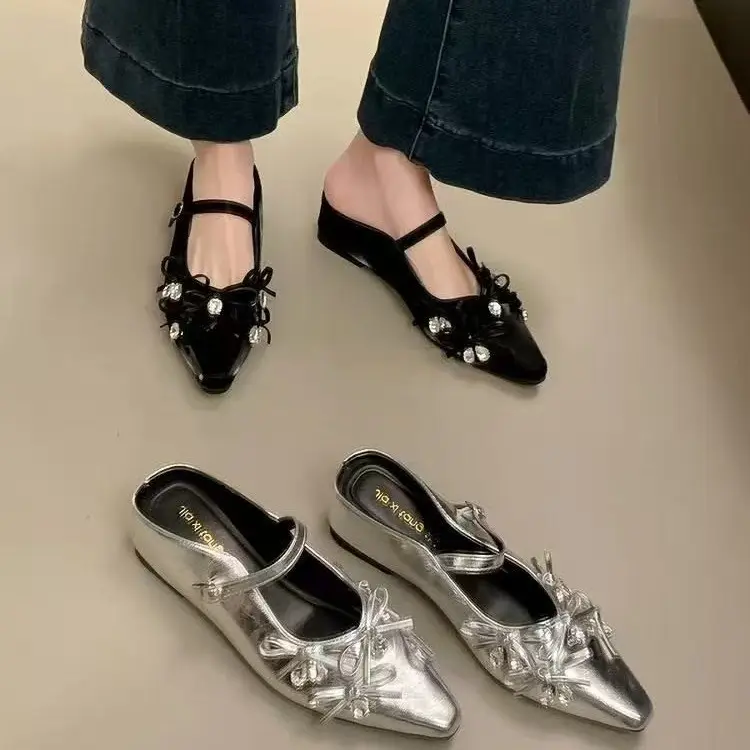 Women's Silver Hidden Wedge Closed Toe Mules
