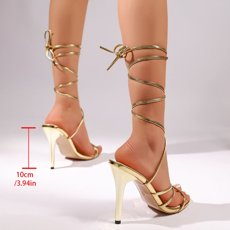Women's Summer Stiletto Heel Roman Sandals, All-match Sexy Wrap-around Strap Roman Sandals