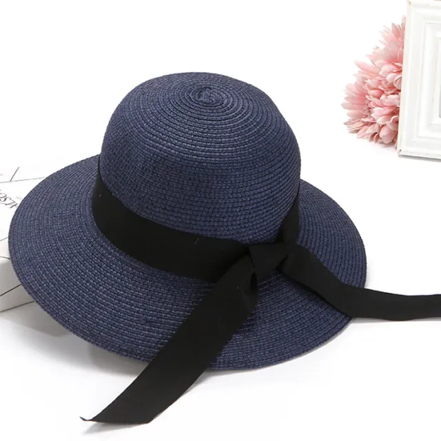 Foldable Dome Sun Protection Ladies Summer Straw Hat Navy Blue - Shop at LoveMi