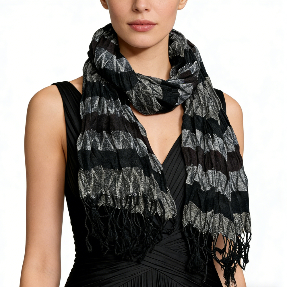 Beige Jacquard Crinkle Scarf – Textured Boho Scarf 66inchx28inch