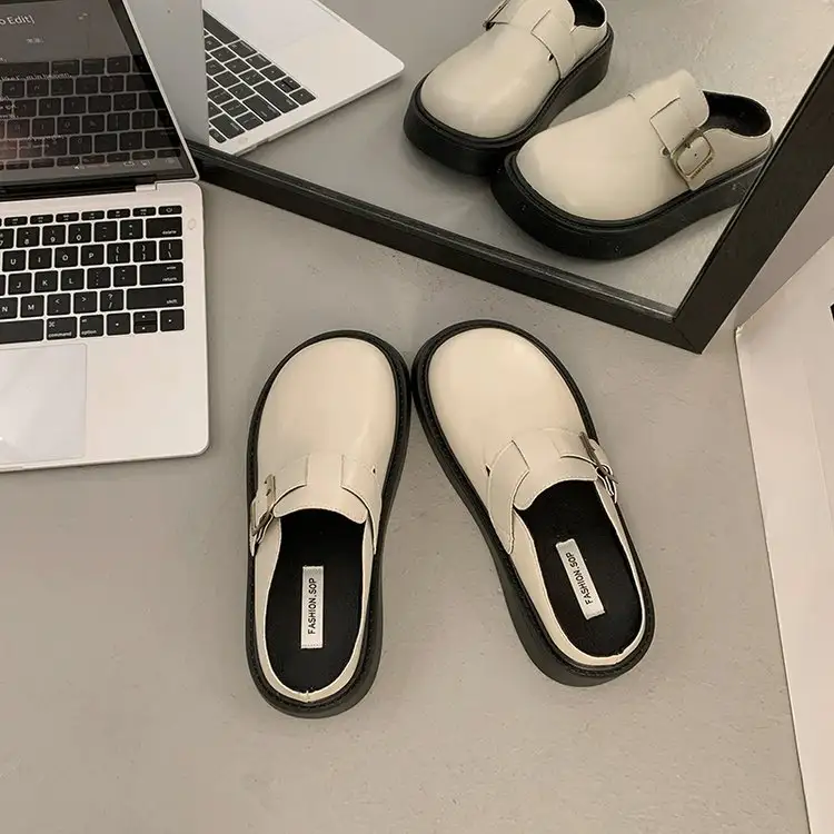 Women Platform Birken Slides, Leather Mules, New Spring Slip-On Lazy Closed Toe Slippers