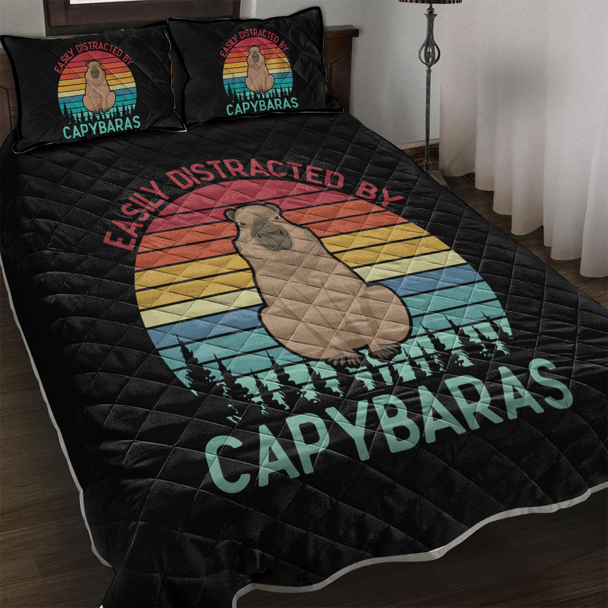 3 Pieces Capybara Quilt Set,Lightweight Cartoon Animal Bedding Set With 2 Pillowcases, Cute Bedspread Coverlet
