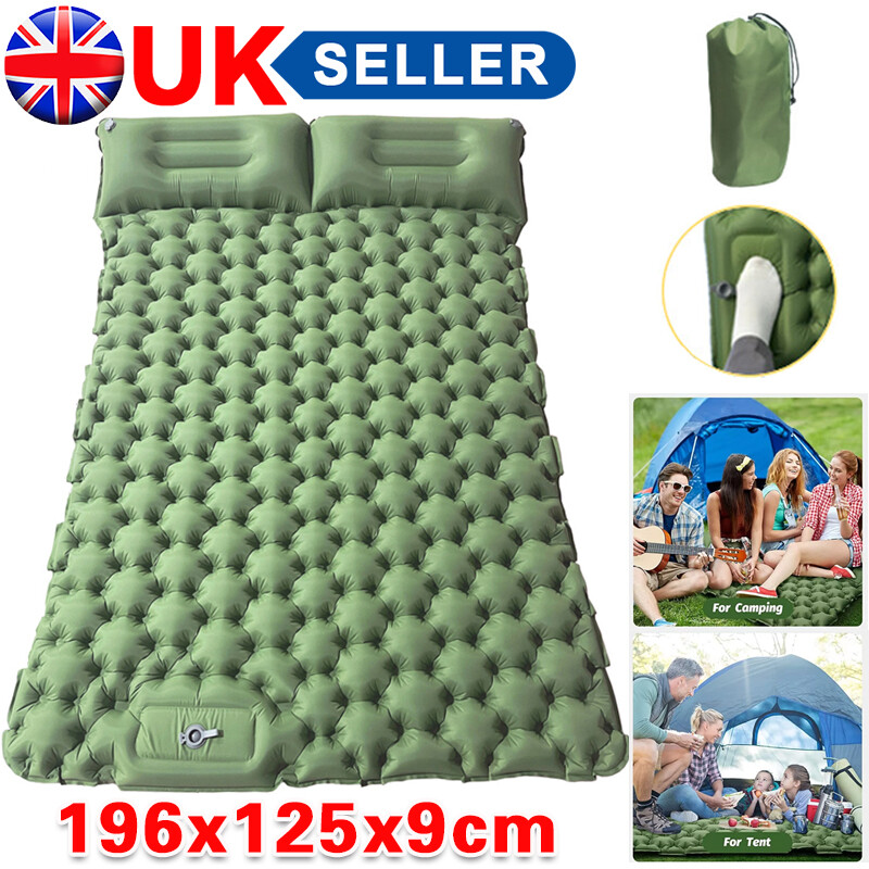 Inflatable Double Camping Mat Ultralight Air Bed Sleeping Mattress & Pillow New