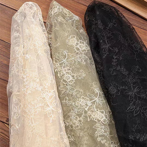 Chinese Costume Lines Flower Mesh Embroidery Fabric — image 1