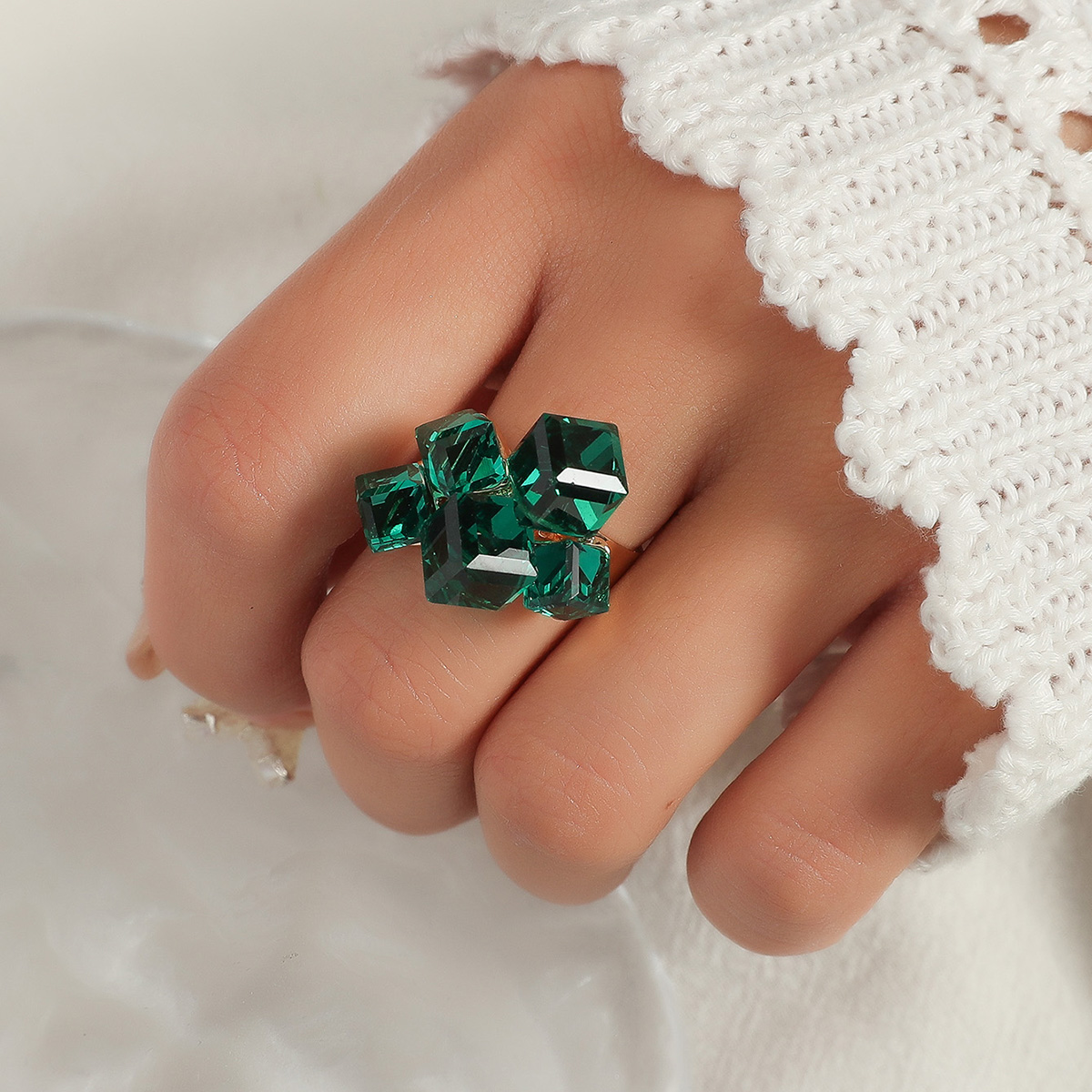 1PC Women's Fashion Statement Ring Creative Elegant Magic 3D Cube Crystal Embedded Index... thumbnail 3