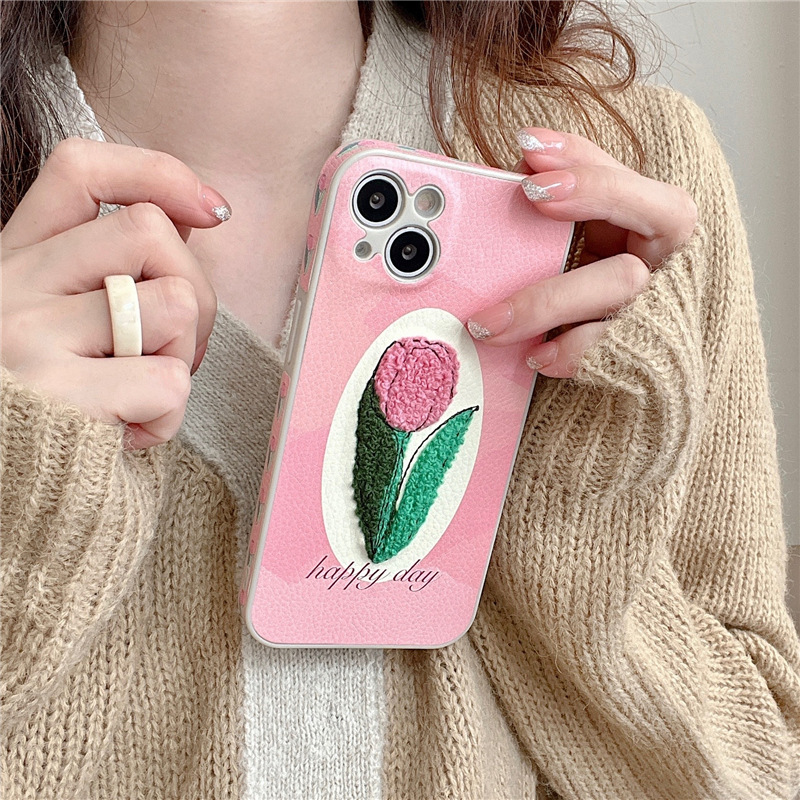 Creative Embroidered Tulip Silicone Phone Case — image 1