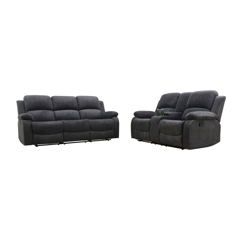 Pickup Only--Dark Grey Corduroy 3-Piece Living Room Recliner Sofa