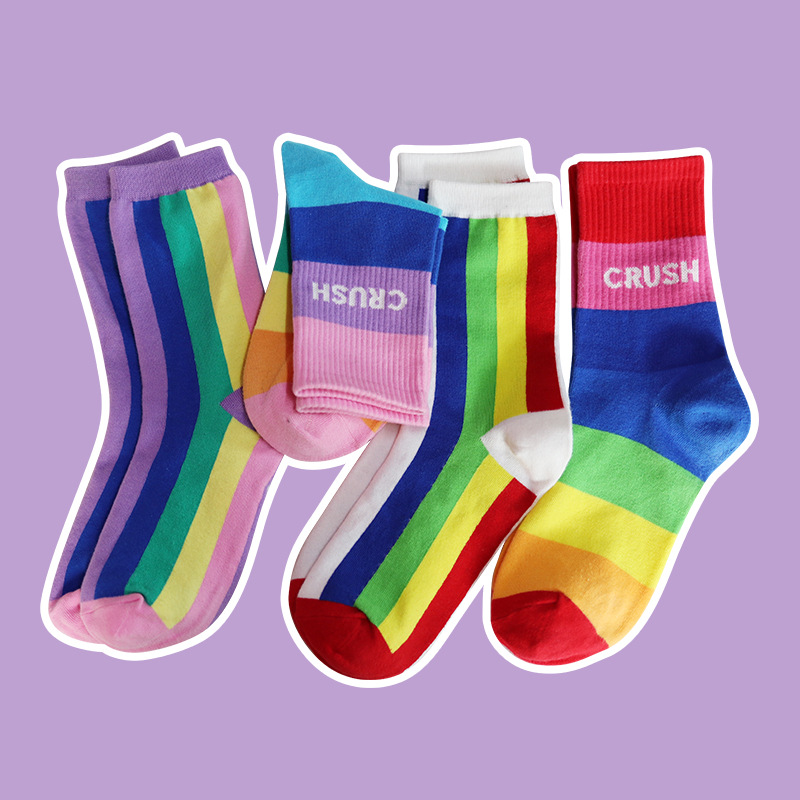 Medium Tube Korean Version Rainbow Strip Socks