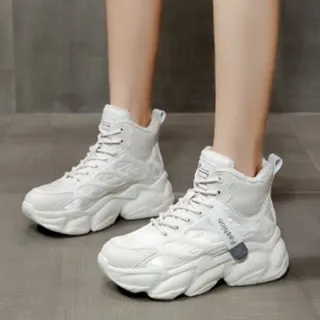 Women's Fashion Casual Velvet Inner High Shoes - Beige
