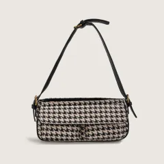 Women's Retro Houndstooth Fashion Messenger Shoulder Bag - Black - View 1