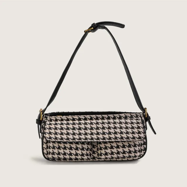 Women's Retro Houndstooth Fashion Messenger Shoulder Bag Black - Shop at LoveMi
