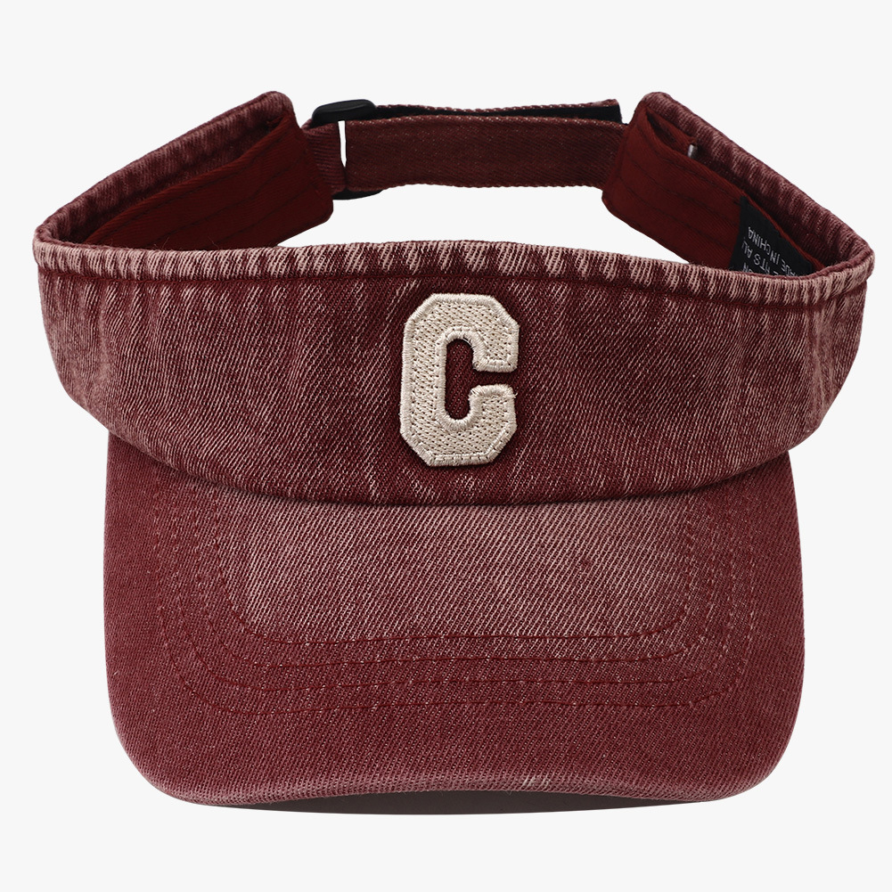 Cross-border Simple Washed Embroidery Three-dimensional Letter C Round-top Hat For Outdoor Use, Adjustable Sun Protection Hat, Suitable For Outdoor Golf
