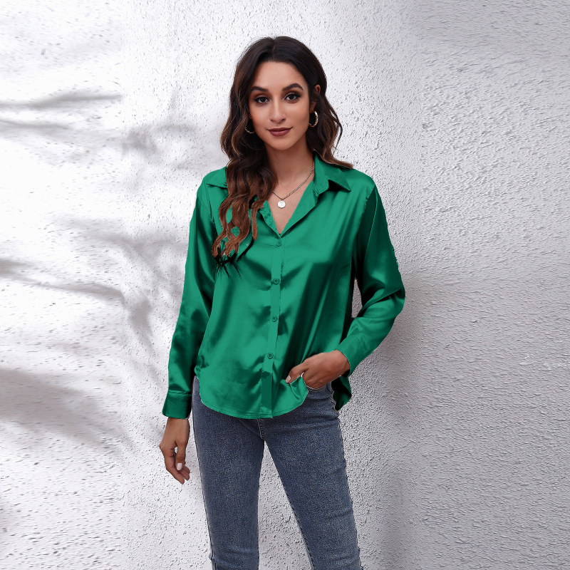 Women's Satin Faux Silk Long-sleeved Shirt