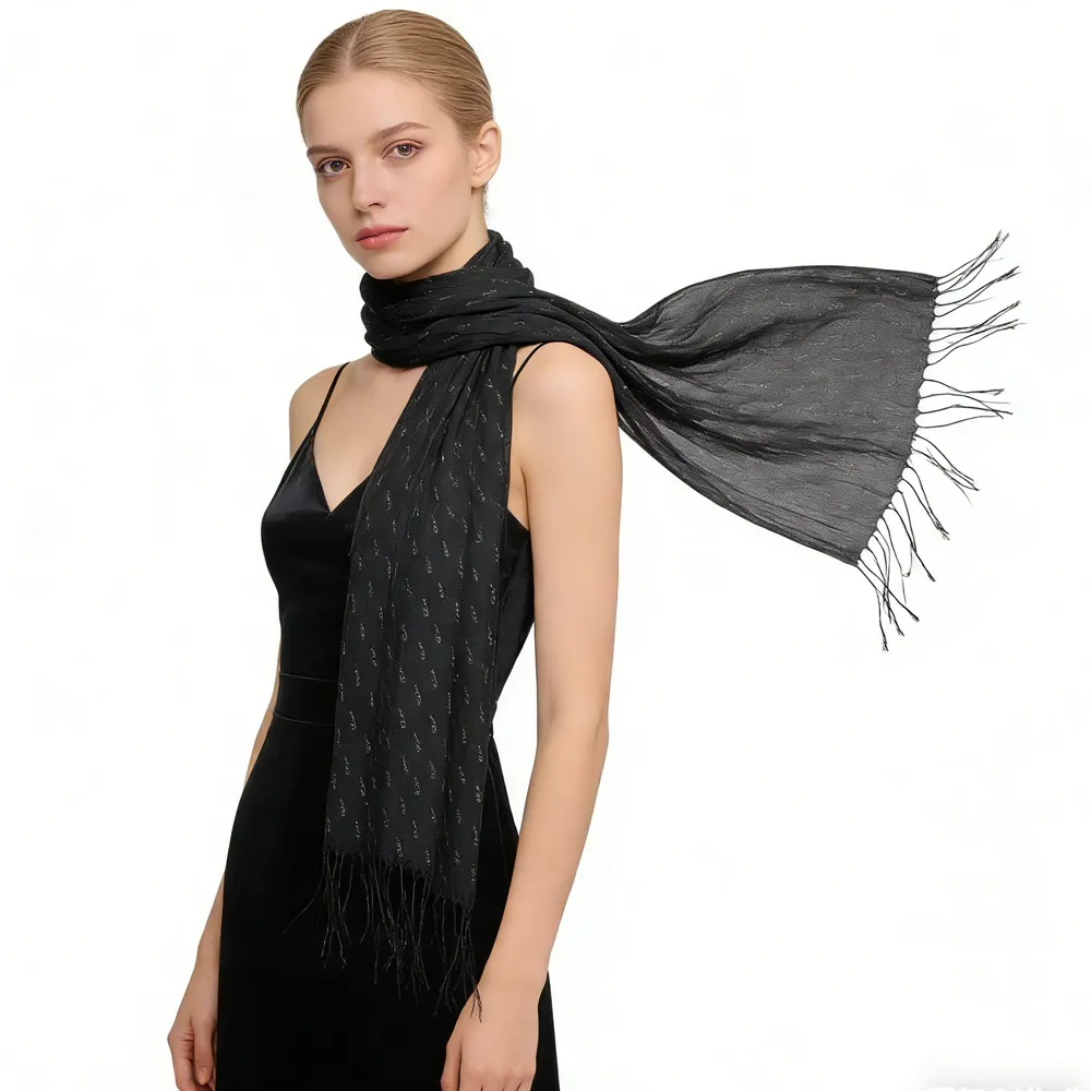 Black Printed Viscose Scarf - Elegant Evening