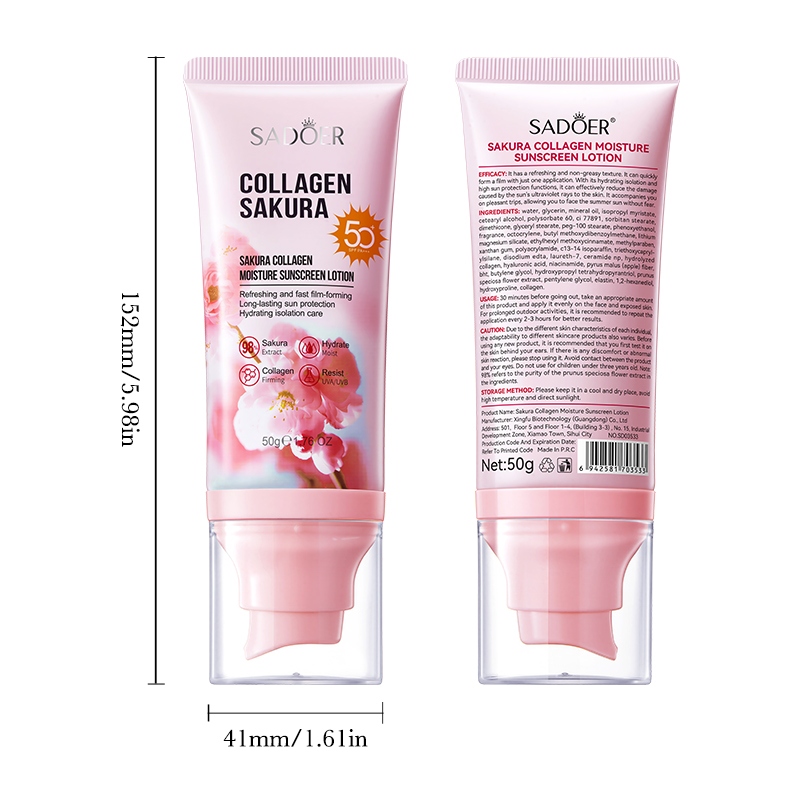 SADOER Cherry Blossom Collagen Moisturizing Sunscreen Lotion 50g — foto 3