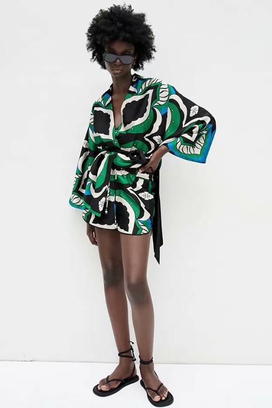 Holiday European And American Bow Tie Printed Shirt Shorts