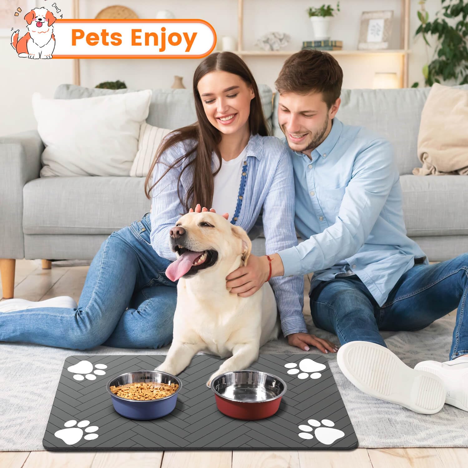 Pet Feeding Mat-Absorbent Pet Placemat For Food And Water Bowl, With Waterproof Rubber Backing, Quick Dry Water Dispenser Mat For Dog And Cat — foto 13