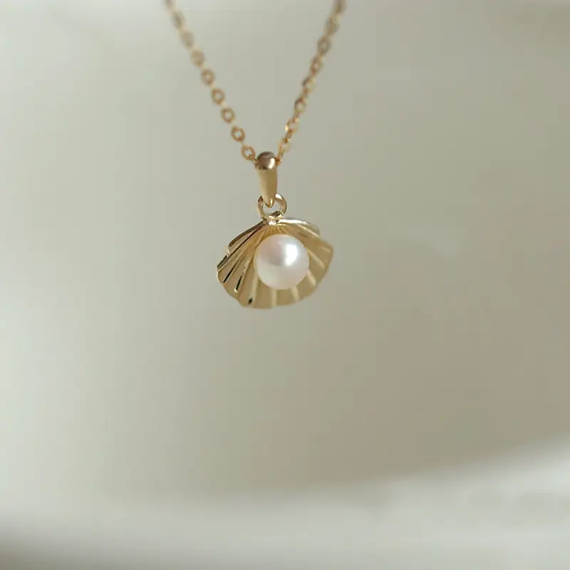 S925 Sterling Silver Plated Gold Pearl Shell Necklace