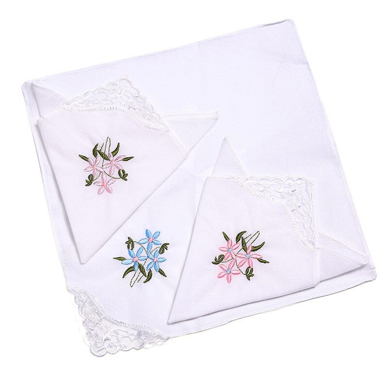 6 Pack Ladies Handkerchiefs Pure Cotton Plain White With Satin Stripe Border — image 2