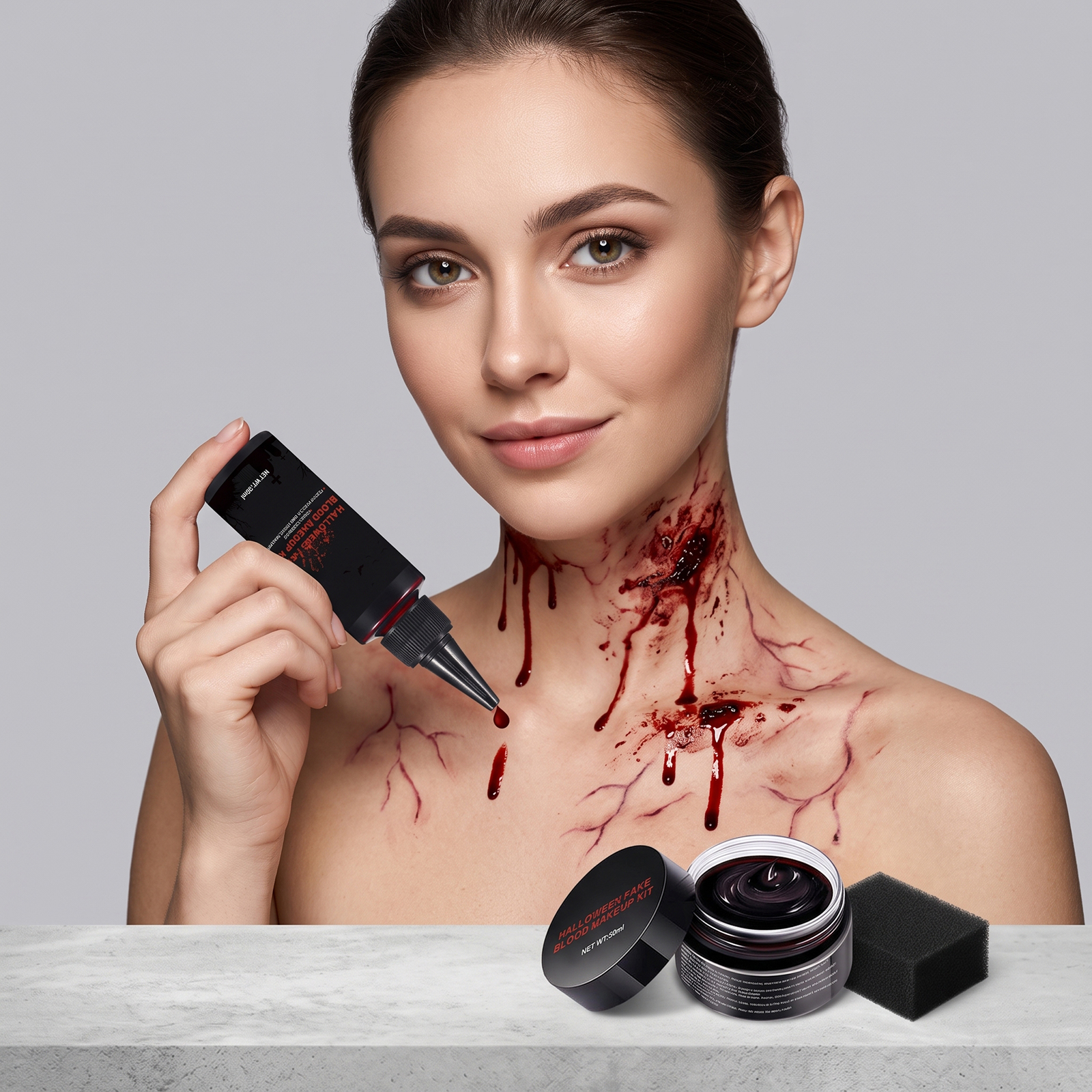 Halloween Fake Blood Makeup Set, Realistic Wound Effects, Cosplay Stage Party Costume Prop
