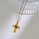 Stainless Steel Heart-shaped Cross Pendant Necklace With Rhinestone Inlay view 3