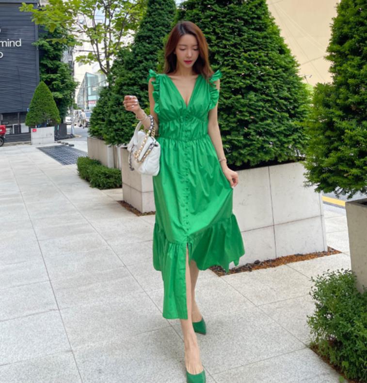 Women's Simple Single Breasted Waist Dress