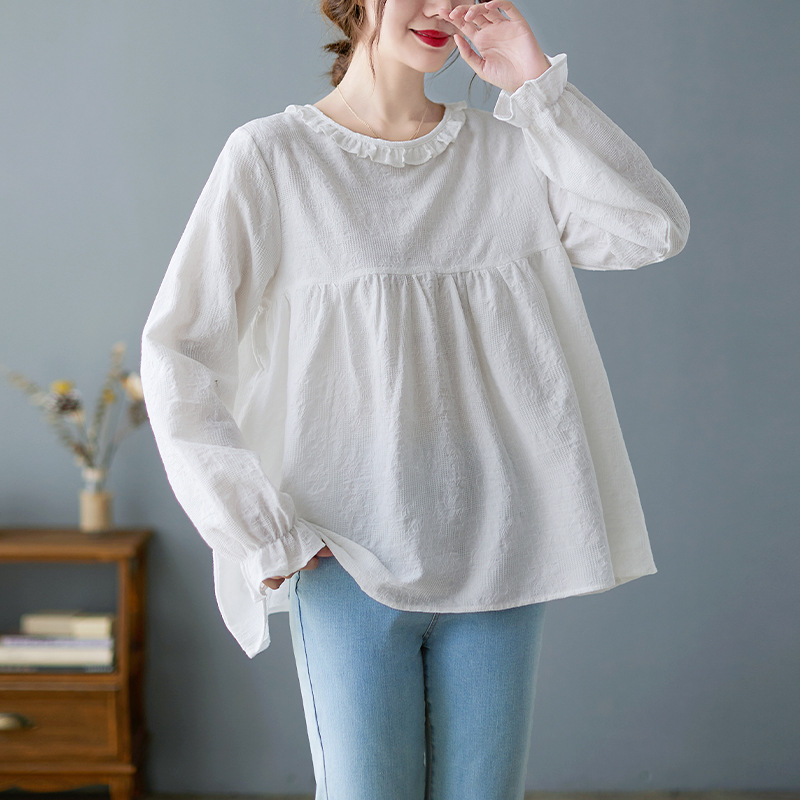 Women's Embroidered Loose Long Sleeve Puffy Top