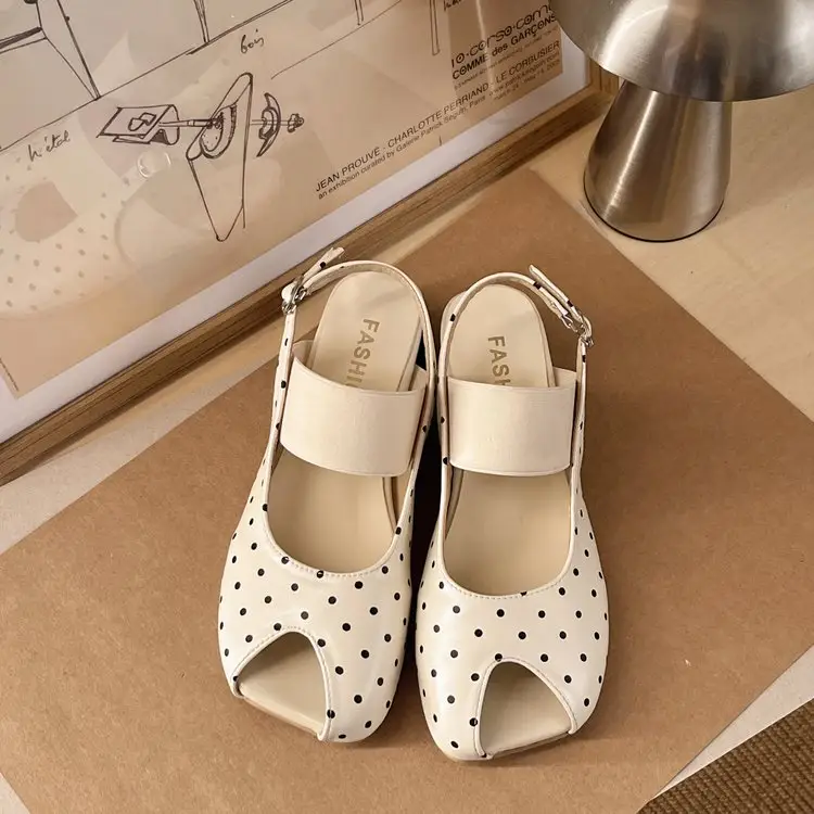 Summer Women Polka Dot Square Toe Closed