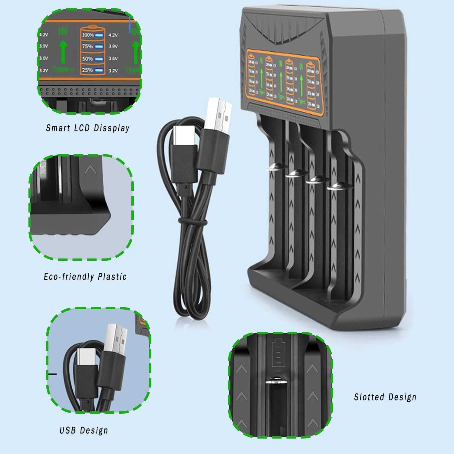 4-Slot LED Smart Battery Charger USB For Rechargeable AA AAA Nimh Battery 18650 — foto 8