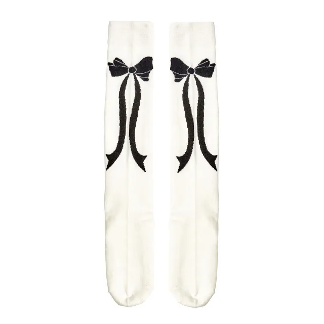 Autumn And Winter Cute Bow Calf Socks Black And White Long Tube Knee Socks White - Shop at LoveMi