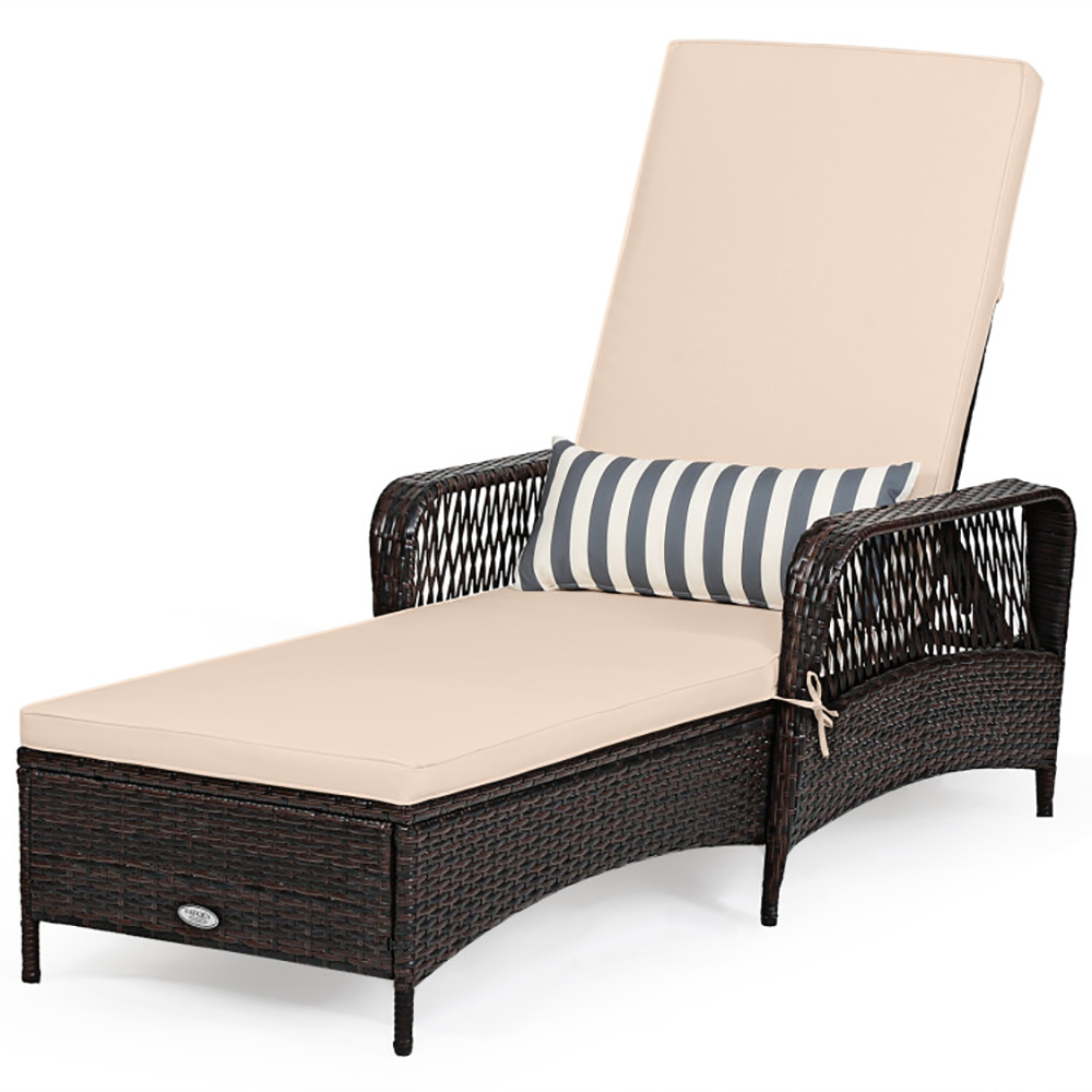 Outdoor Patio Wicker Chaise Lounge Chair With Adjustable Backrest And Pillow Of Up400lbs Foryard, Lawn, Poolside, Beach, Or Balcony