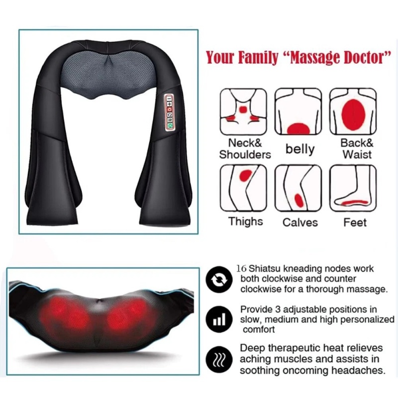 Electric Neck & Shoulder Massage Shawl Heated 8-Heads Back Pounding Massager