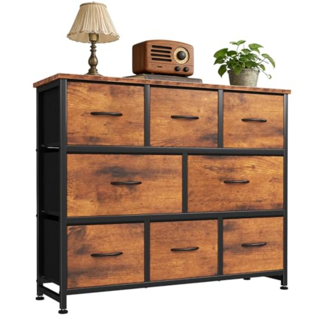 With 8 Fabric Drawers, A Spacious Storage Rack Suitable For A Cloakroom, And A Wooden Tabletop And Frame