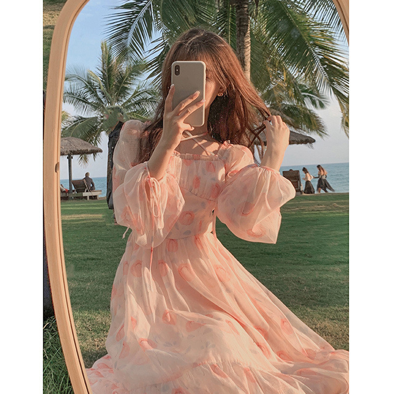 Floral Long-Sleeve Midi Dress