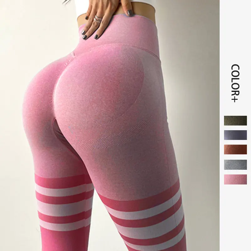 Stripe Design Fitness Leggings High Waisted Tummy Control Gym