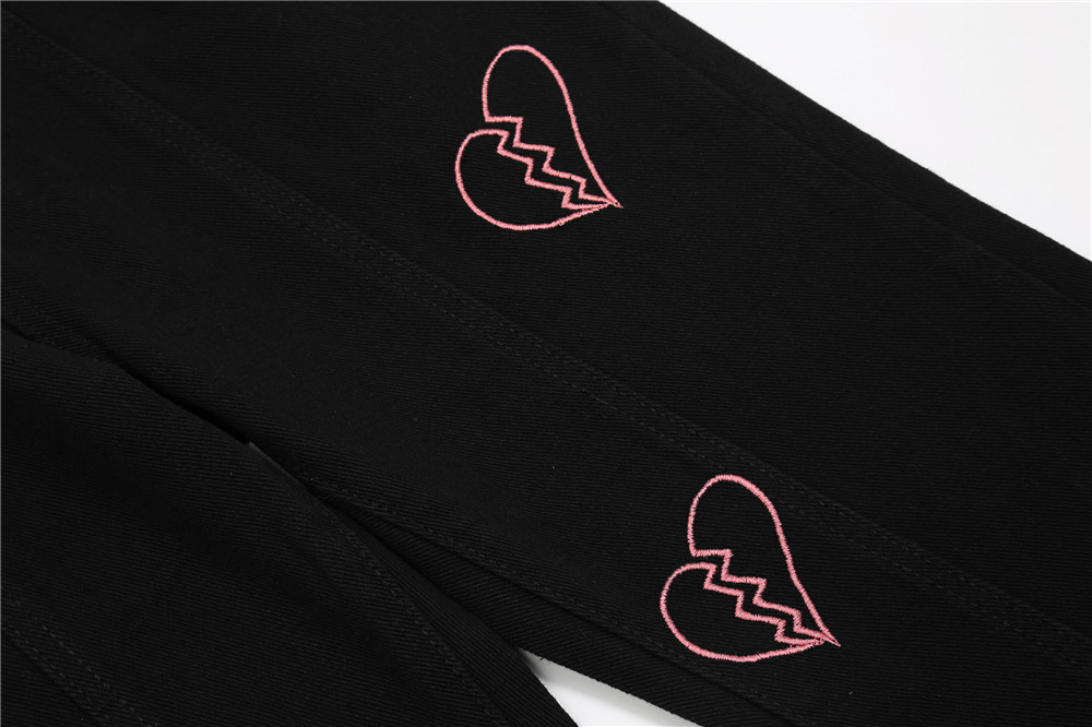 Heartbreak Embroidery Harajuku Style Street Trend Casual Jeans Men