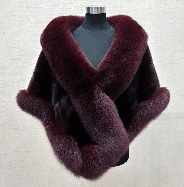 Faux Mink Dress Cloak Autumn And Winter Short Jacket Wine - Shop at LoveMi
