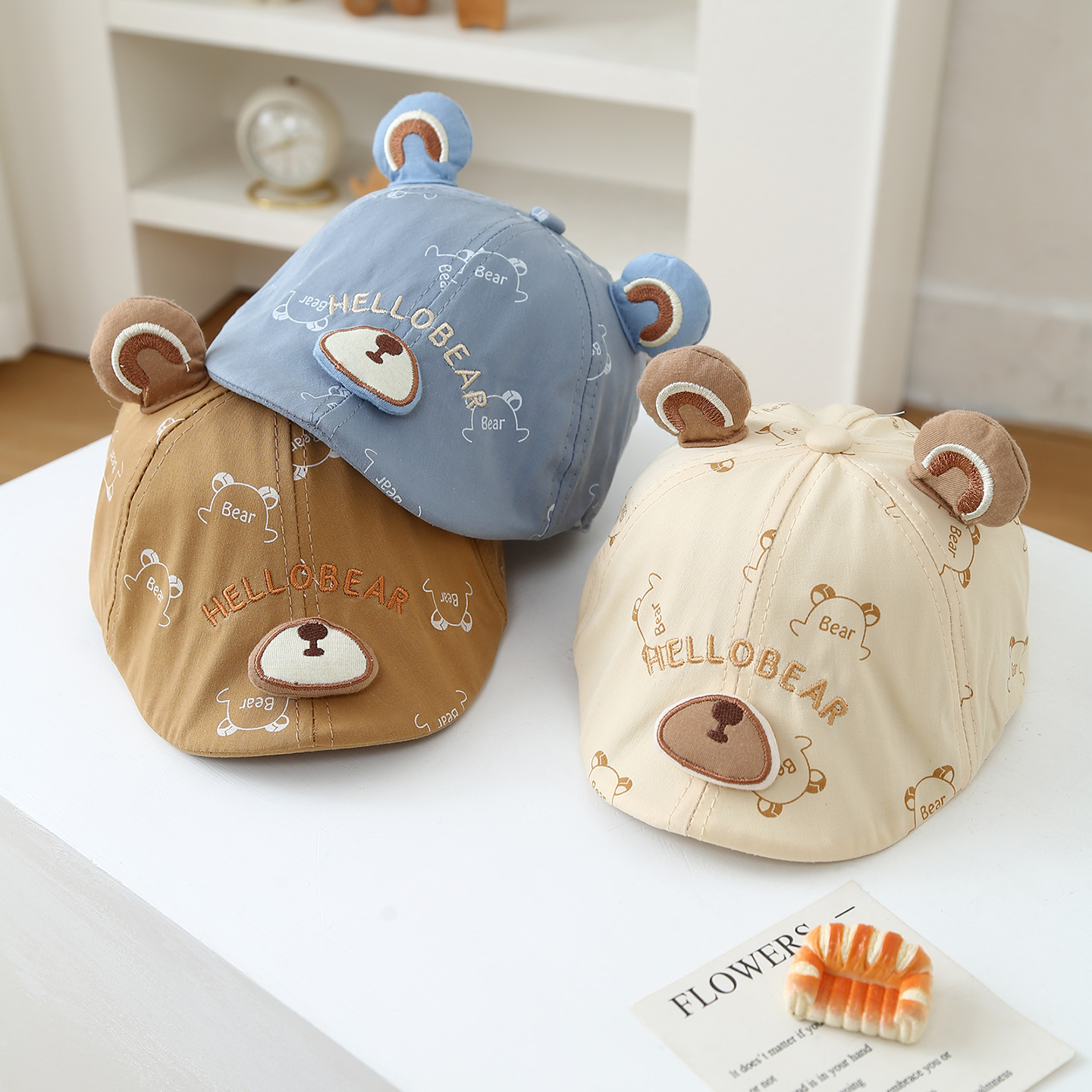 Summer Children's Printed Bear Embroidered Letter Versatile And Fashionable Outdoor Cap For Babies - Baby Outdoor Cartoon Beret