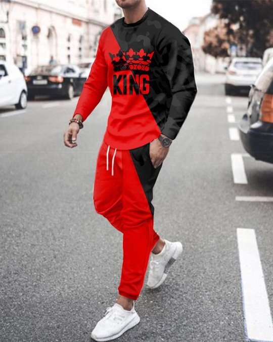 3d Digital Printing Crew Neck Sweater Sports Trousers Suit