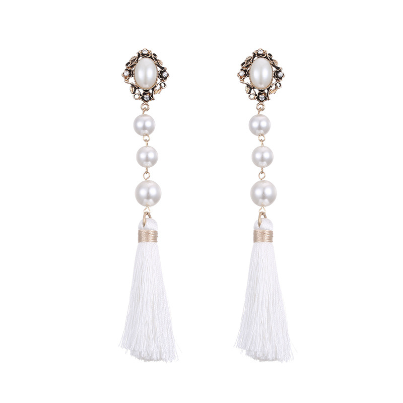 Fashion Pearls European And American Tassel Earrings