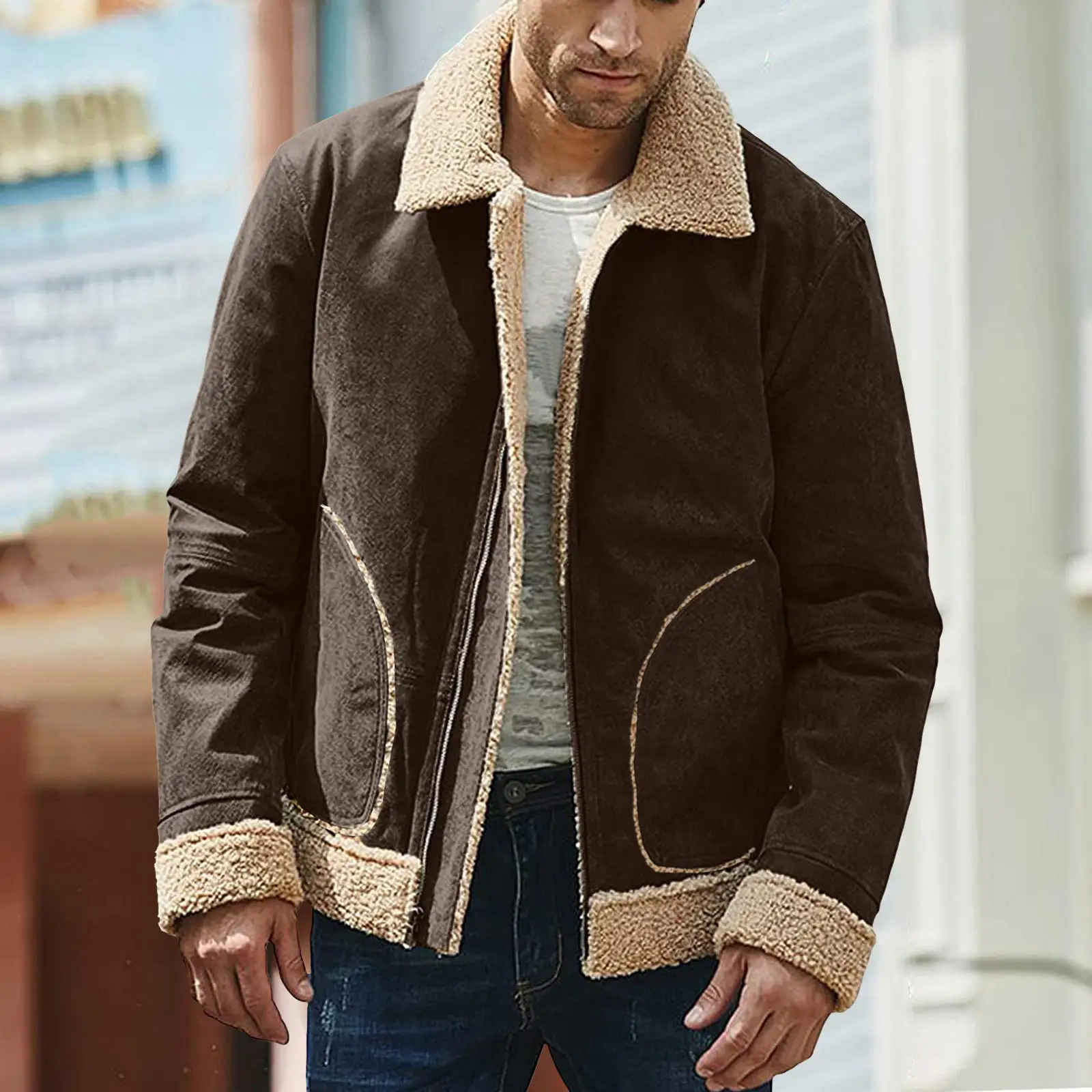 European And American Men's Large Frosted Velvet Composite Coat