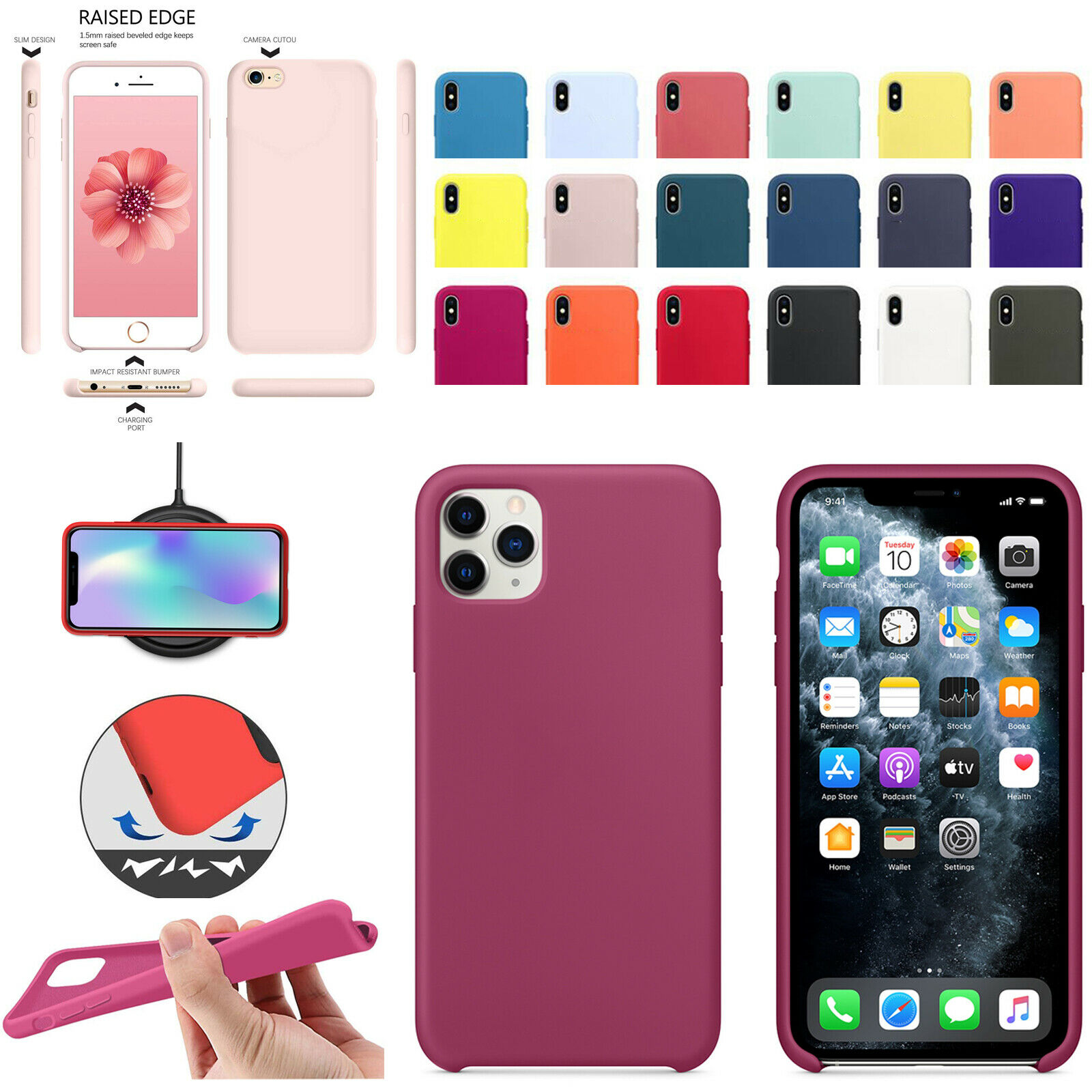 For Silicone Case 12 11 Pro X XR XS MAX 8 7 6 Liquid Rubber Cover--red — image 12