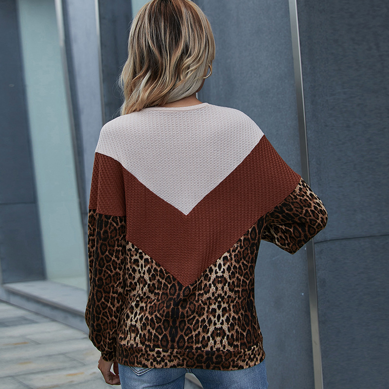 New Fashion Leopard Print Colorblock Long Sleeve T-Shirt