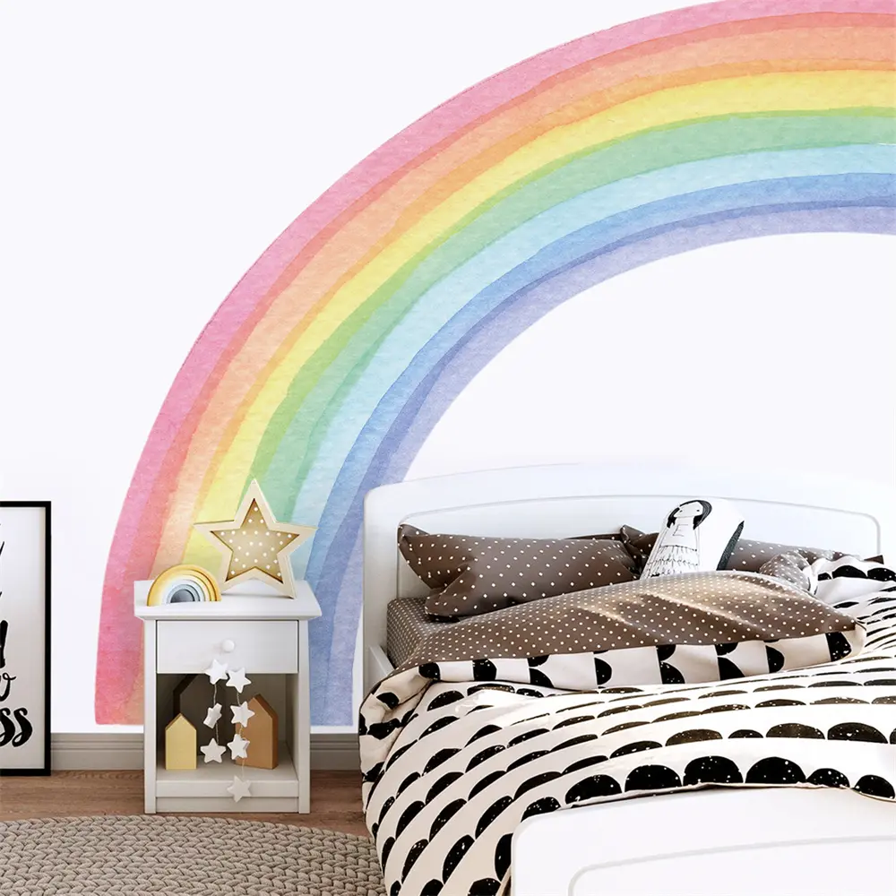 Background Decorative Wallpaper Canvas Half Watercolor Rainbow Wall Sticker