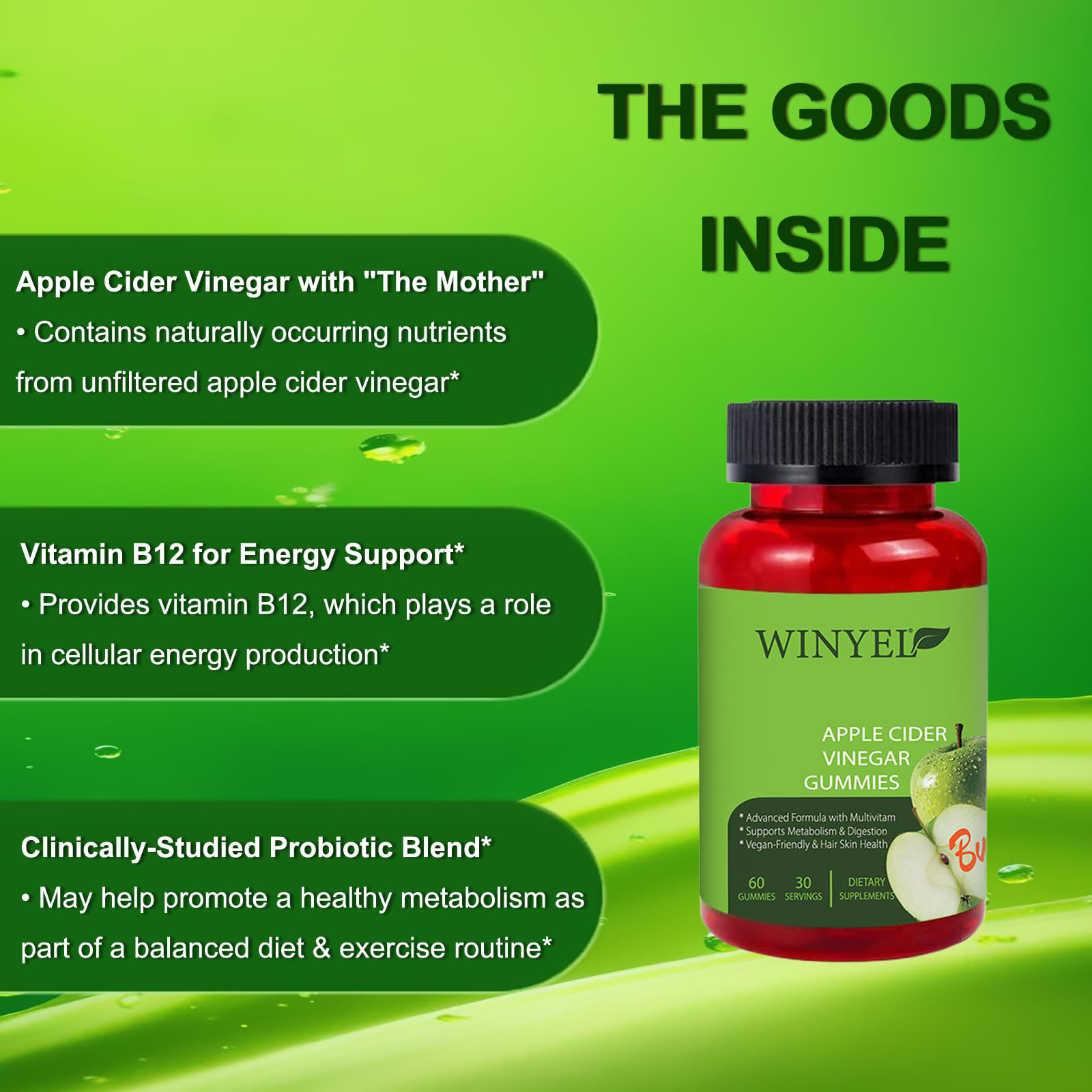 Apple Cider Vinegar Gummies Formulated To Support Normal Energy Levels  Gut Health - Supports Digestion, Detox  Cleansing - ACV Gummies WVIT B12 Dietary Edible Fitness