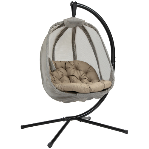 Outsunny Hanging Egg Chair, Folding Texteline Swing Hammock With Side Pocket, Cushion And Stand For Indoor Outdoor, Patio Garden Furniture, Khaki ... - Shop at LoveMi