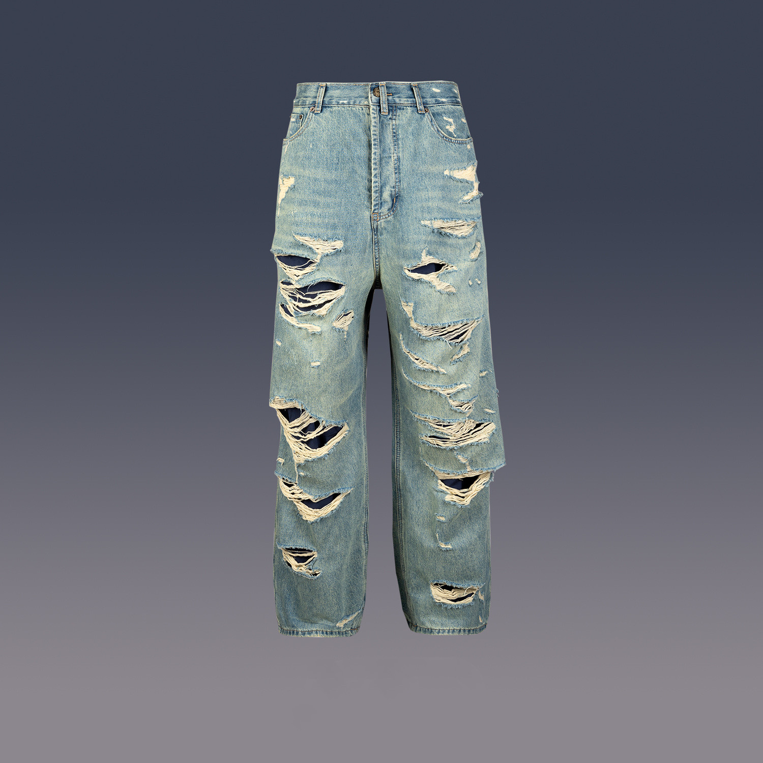 Men's And Women's Fashionable Double Layer Fringed Denim Trousers